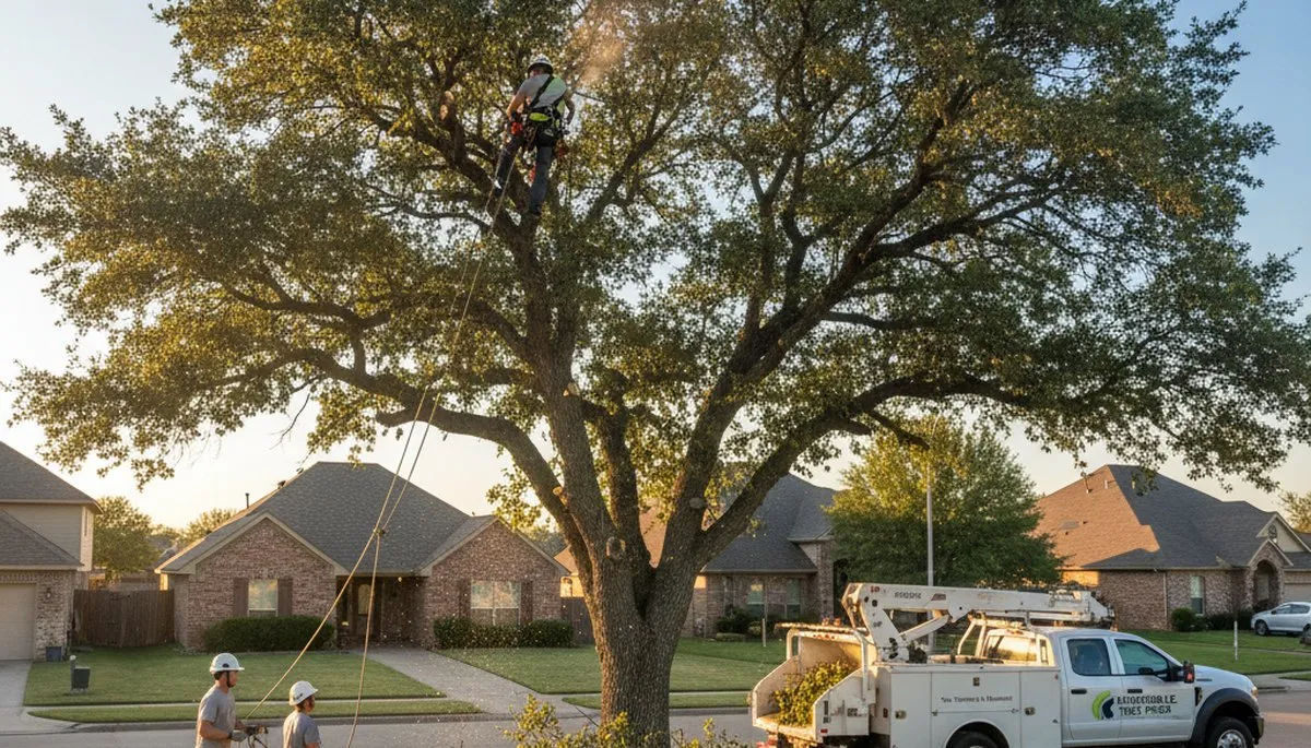 Professional tree removal service in Arlington TX safely cutting and clearing large trees